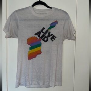 Vintage 1985 Live Aid T Shirt White Pride Flag Africa